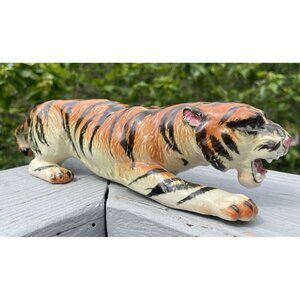 Antique - Vintage Hand Painted Porcelain Prowling Bengal Tiger Statue Sculpture